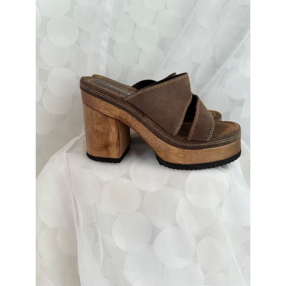 Vtg Y2K CANDIES 9 brown Suede Chunky Platform Heels Sandals Boho Hippie Brazil - Picture 1 of 12